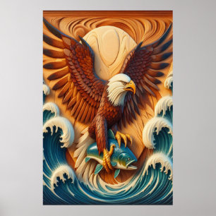 Póster Majestic Eagle Clutching a Fish 24x36
