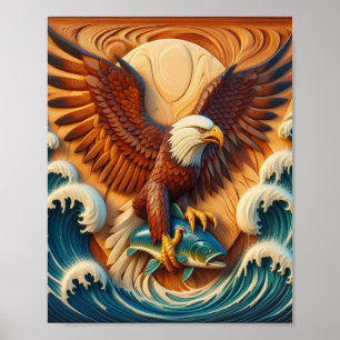 Póster Majestic Eagle Clutching a Fish 8x10