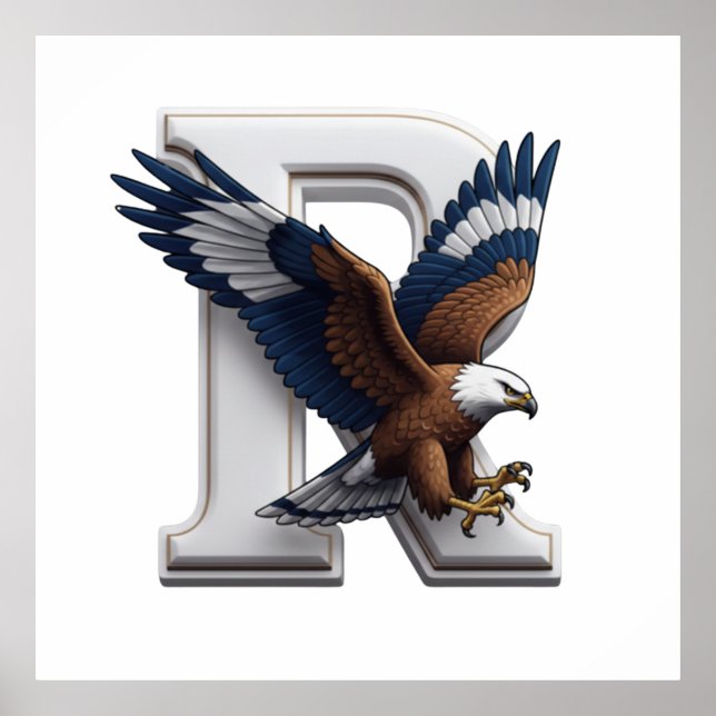 Póster Majestic Eagle Mascot Overlapping 3D Letter R (Frente)
