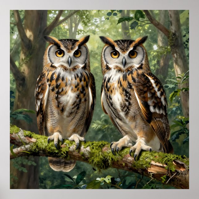 Póster Majestic Eagle Owls Forest Perch (Frente)