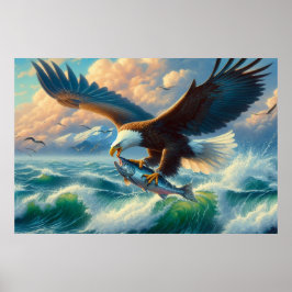 Póster Majestic Eagle Swooping Down to Catch Fish 20x16