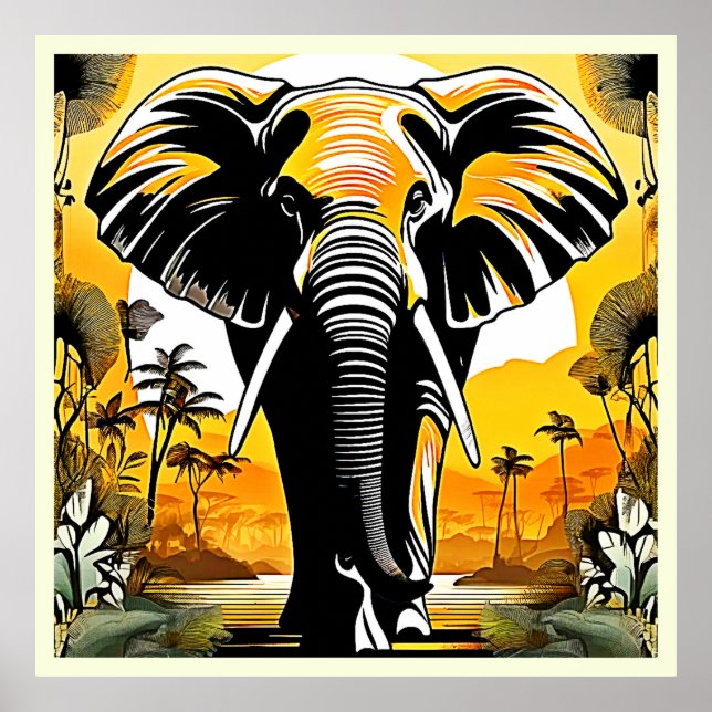 Póster Majestic Elephant Sunset (Frente)