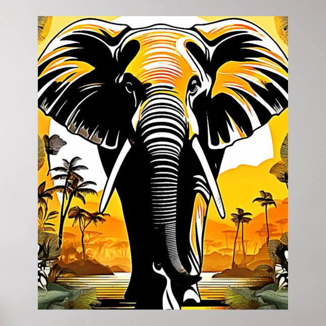 Póster Majestic Elephant Sunset (Frente)