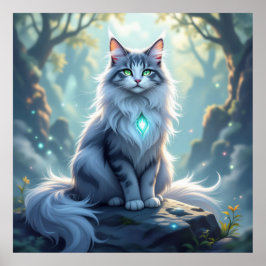 Póster **Majestic Fantasy Cat with Mystical Aura – High F