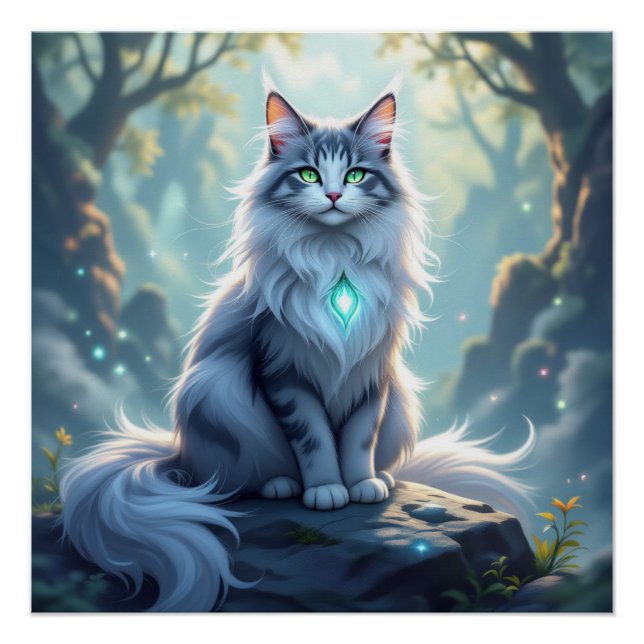 Póster **Majestic Fantasy Cat with Mystical Aura – High F (Anverso)