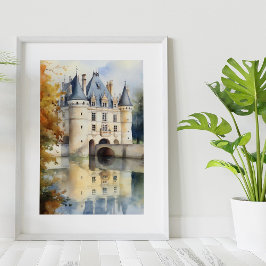 Póster Majestic French Castle Watercolor Poster