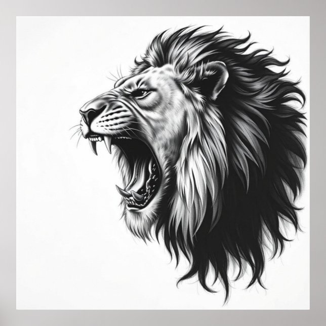 Póster Majestic Gaze: Retrato de carbón de león en la car (Frente)