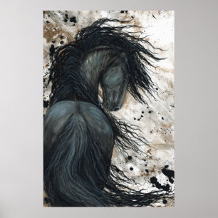 Póster Majestic Horse Black Friesian Art Poster De Bihrle