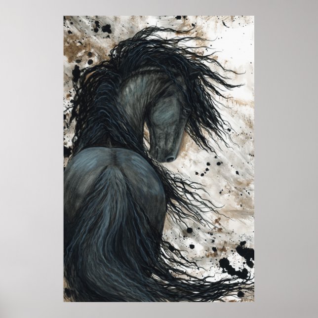 Póster Majestic Horse Black Friesian Art Poster De Bihrle (Frente)