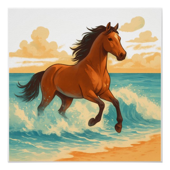 Póster Majestic Horse Rising from the Sea Power and Free (Anverso)