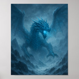 Póster Majestic Ice Dragon in Frozen Storm Fantasy Poster
