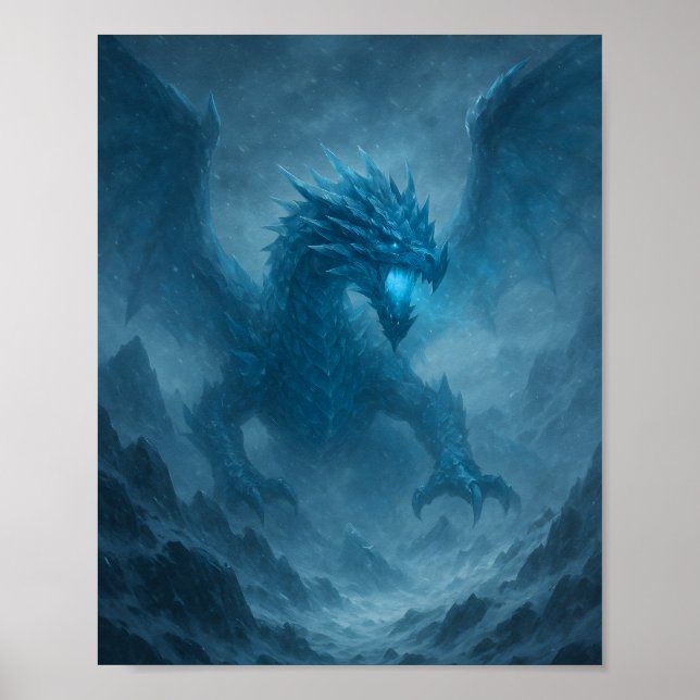 Póster Majestic Ice Dragon in Frozen Storm Fantasy Poster (Frente)
