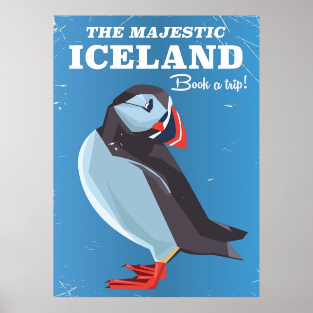 Póster Majestic Islandia Puffin poster de viajes vintage (Frente)