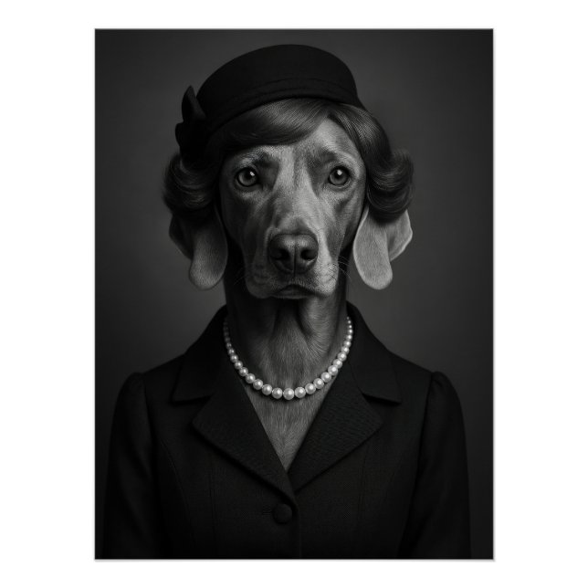 Póster Majestic Lady Weimaraner - Black and White (Anverso)