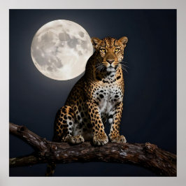 Póster Majestic Leopard and Full Moon  