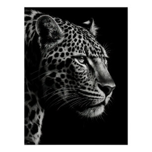 Póster Majestic Leopard Black and White Portrait