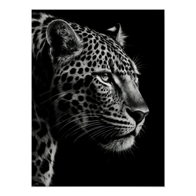 Póster Majestic Leopard Black and White Portrait (Anverso)