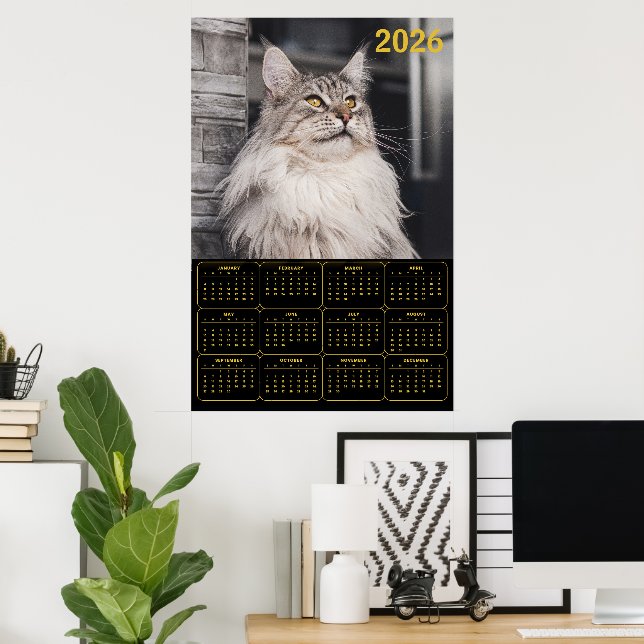 Póster Majestic Maine Coon Cat – 2026 Wall Calendar  (Oficina en casa)