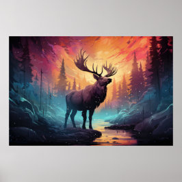 Póster Majestic Moose (Alce) Por Creek Wildfire Fondo