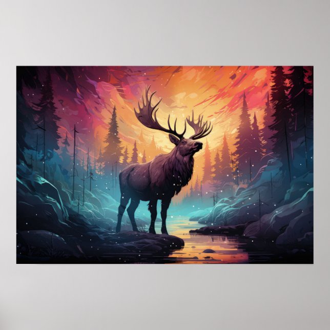 Póster Majestic Moose (Alce) Por Creek Wildfire Fondo (Frente)