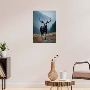 Póster Majestic Moose en el Valle de las Montañas