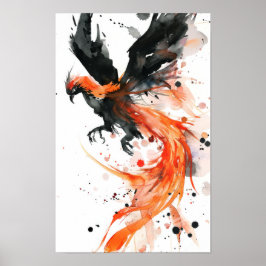 Póster Majestic Phoenix Sketch Style Black Poster