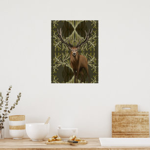 Póster Majestic Stag Resumen Bosque Verde