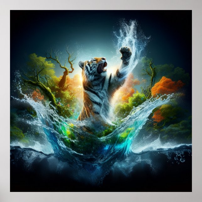 Póster Majestic Tiger Splash Fantasy Wildlife Nature (Frente)