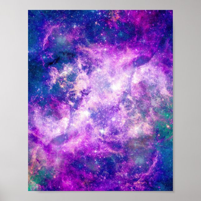 Póster Majestic Verde azulado Purple Starry Space Nebula (Frente)