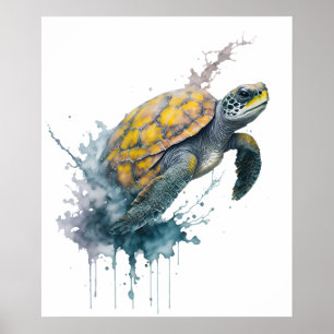 Póster Majestic Wanderer - Tortuga acuarela