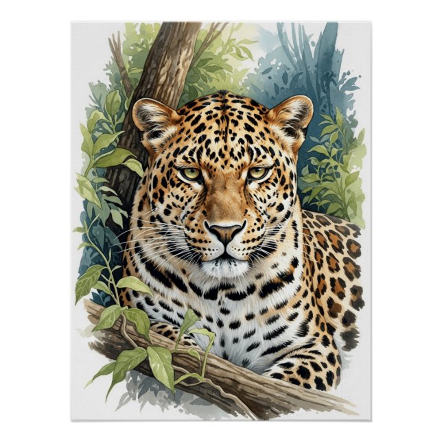Póster Majestic Watercolor Leopard Portrait (Anverso)
