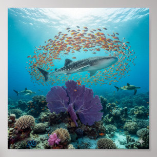 Póster Majestic Whale Shark & Fish School