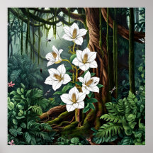 Majestic White Lily in Enchanted Jungle Art