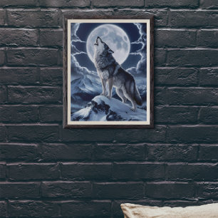 Póster Majestic Wolf Over Snowpico