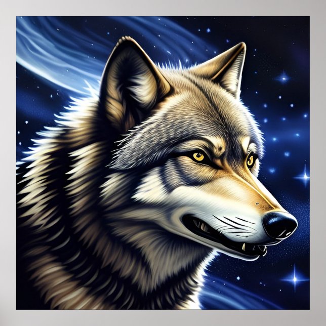Póster Majestic Wolf Under Starry Sky (Frente)