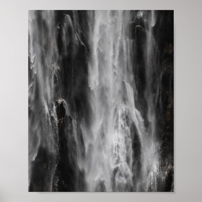 Póster Majestuosa cascada Boka, Eslovenia en negro y blan (Frente)