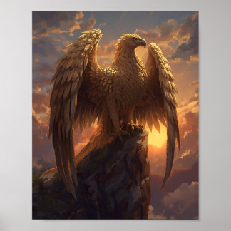 Póster Majestuosa Fantasía de Águila Dorada – Fénix Mític