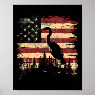 Póster Majestuosa Garza 4 De Julio Bandera Americana Natu