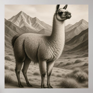 Póster Majestuosa Llama en Montañas Andinas
