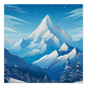 Póster Majestuosa Montaña Con Nieve - Starry Winter Sky