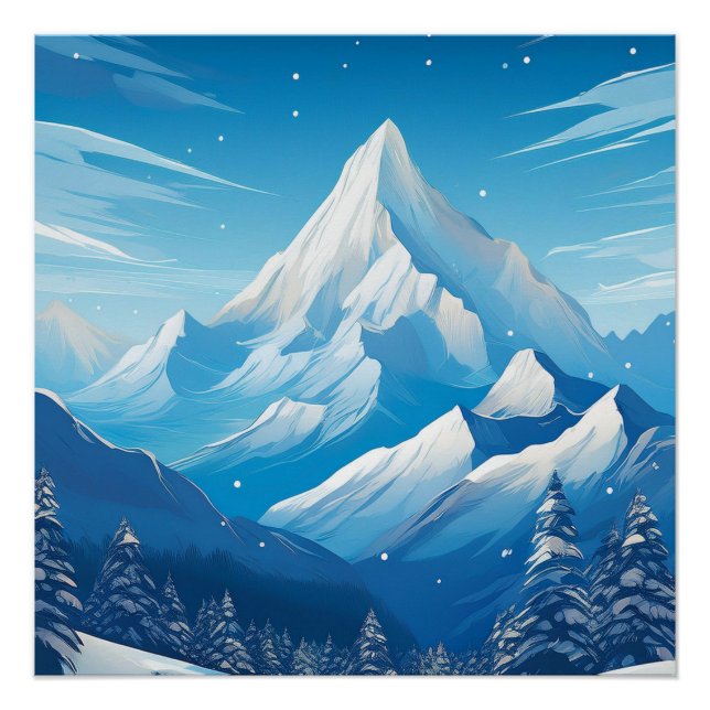 Póster Majestuosa Montaña Con Nieve - Starry Winter Sky (Anverso)