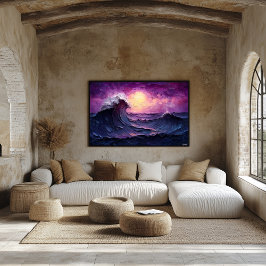 Póster Majestuosa ola de atardecer en estilo de aceite te