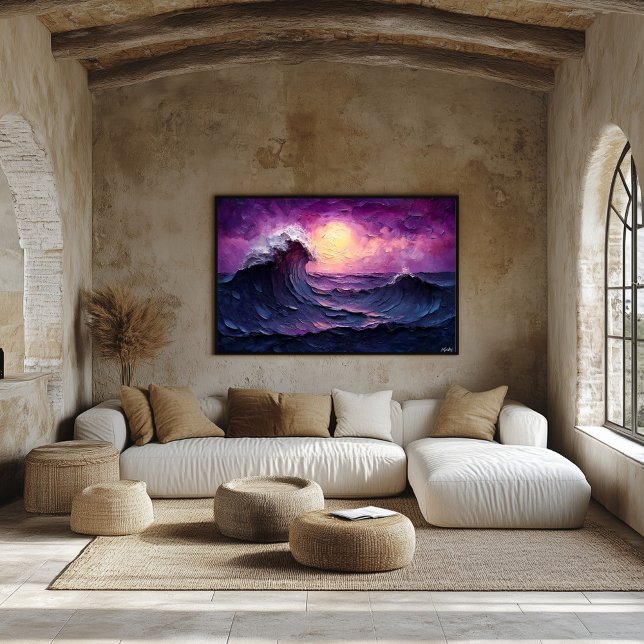 Póster Majestuosa ola de atardecer en estilo de aceite te (Subido por el creador)