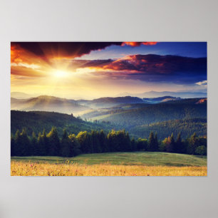 Póster Majestuosa puesta de sol en el paisaje montañoso 4
