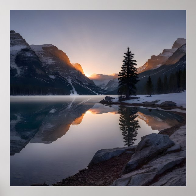 Póster Majestuosas Montañas De Nieve (Frente)