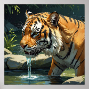 Póster Majestuoso agua potable de tigre a partir de pintu