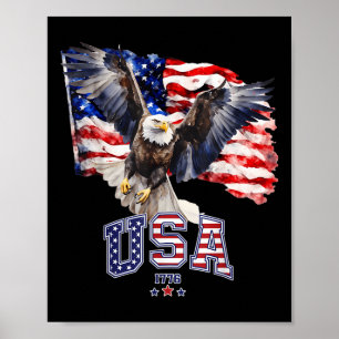 Póster Majestuoso Águila Baldosa Estadounidense Con Bande