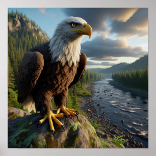 Póster Majestuoso águila calva en un entorno salvaje indo