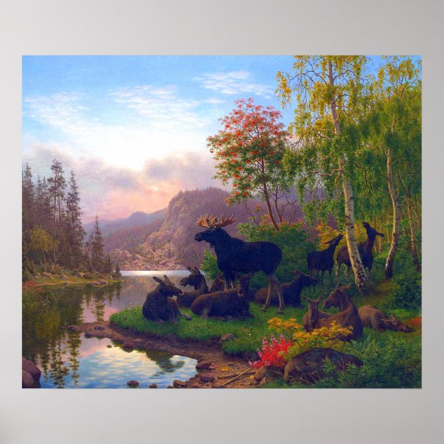 Póster Majestuoso alce en un paisaje otoñal sueco (Frente)