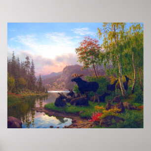 Póster Majestuoso alce en un paisaje otoñal sueco